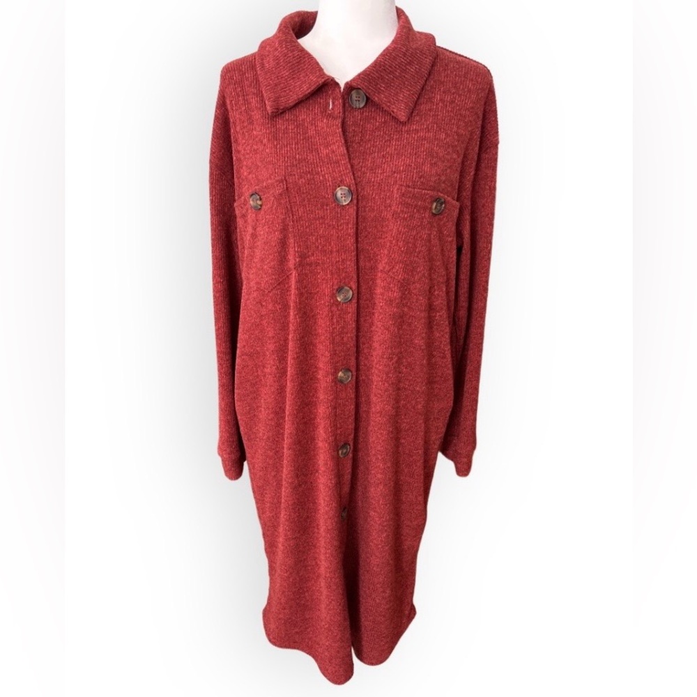 Fantastic Fawn Cozy Ribbed Knit Button Front Dress Size S Boho Casual Lagenlook